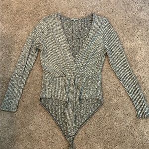 long sleeve low cut gray romper
